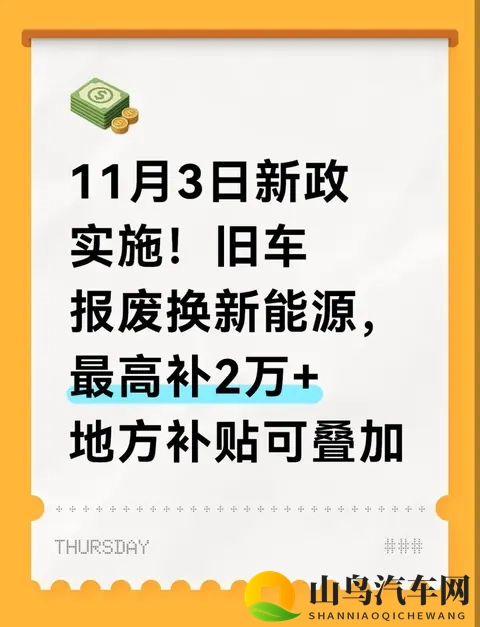 11月3日新政实施！旧车报废换新能源，最高补2万+地方补贴可叠加-1