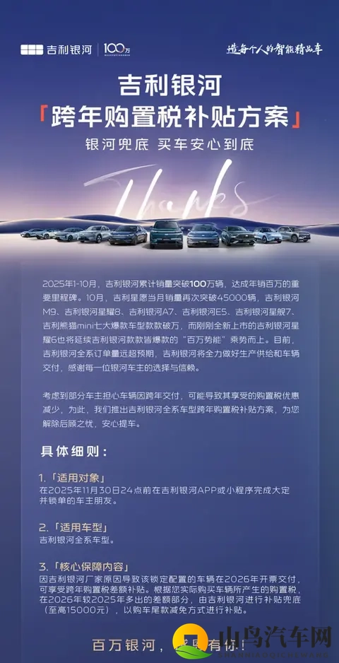 吉利银河推出购置税跨年补贴，最高15000元-3