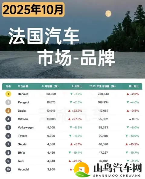 欧洲车市  法国2025年10月：汽车市场回暖 ，比亚迪和名爵销量暴涨-2