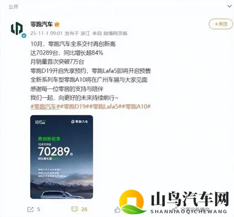 10月新势力销量：零跑破7万小鹏创新高-1