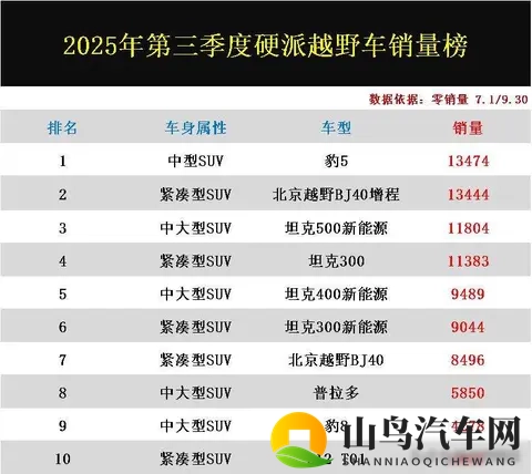 变天了!2025年第三季度硬派越野车销量榜:坦克300丢冠,豹8第9-3