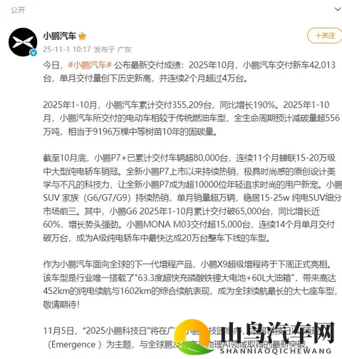 2025 年 10 月新能源车企交付成绩单：小米稳超 4 万，小鹏创纪录-2