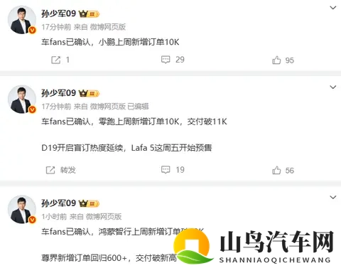 三大品牌集体飘红,10月27日-11月2日新势力头部车企周销量出炉-3