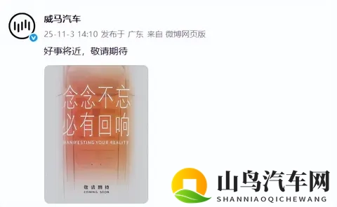 好事将近!威马汽车发布最新预告图,网友:打赢复活赛了?-1