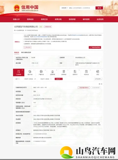 北奔重型汽车集团有限公司因虚开发票被罚十万元-1