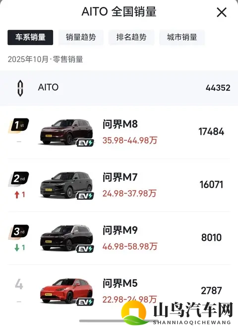 10月中国市场豪华品牌销量排名：奥迪第1问界第3特斯拉跌出前5-2