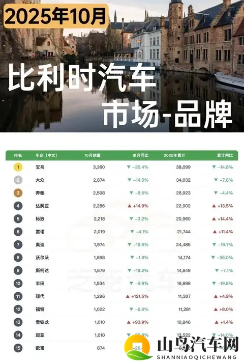 欧洲车市  比利时2025年10月：中国车企1620台-1