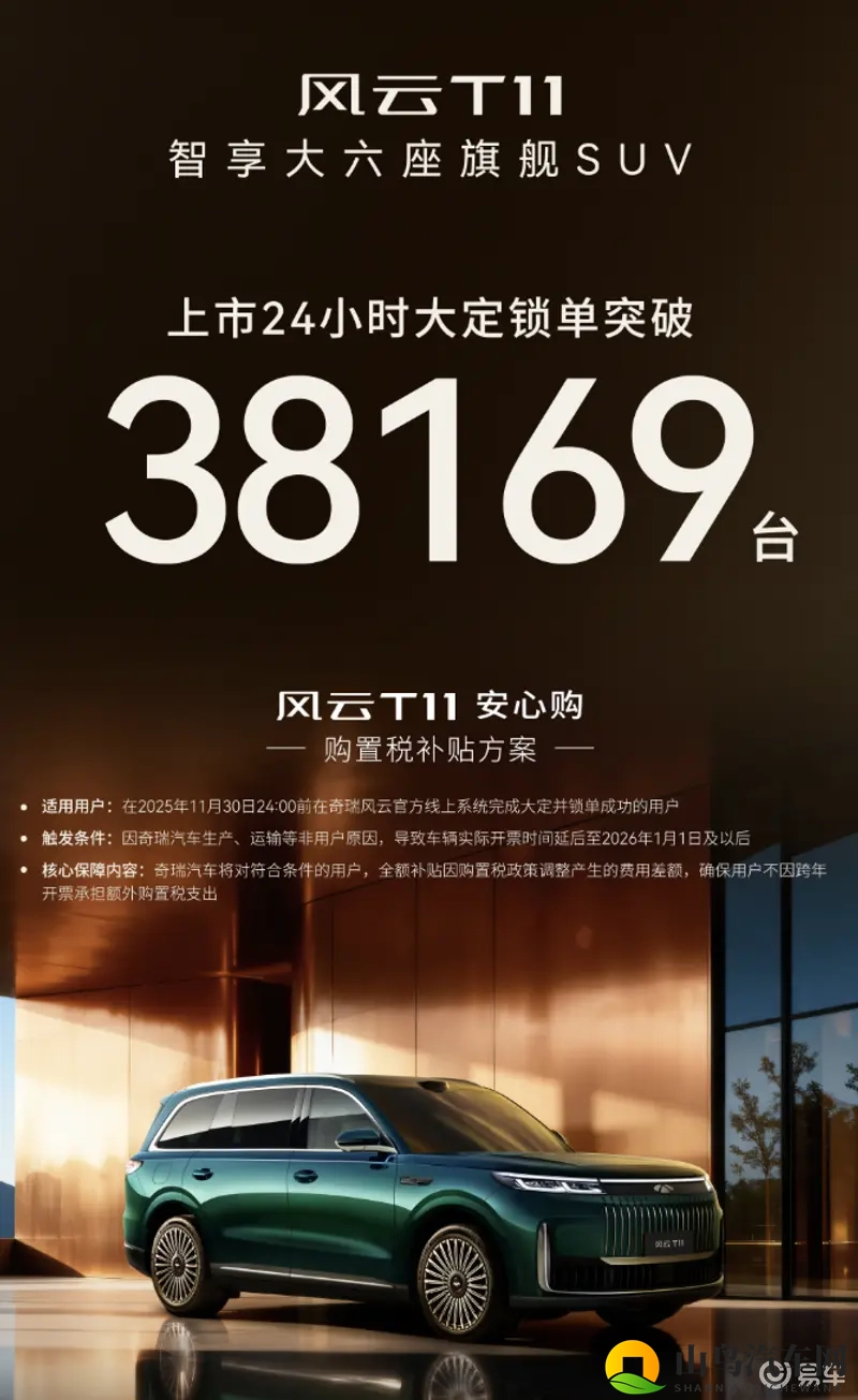 大定锁单38169台，奇瑞风云T11置换价17.99万起-1