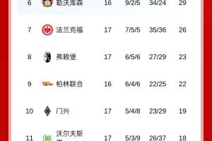 半程不败！德甲积分榜：拜仁11分优势领跑，积分平队史纪录