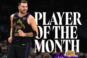 场均34.0分7.2篮板9.1助！湖人晒东契奇月最佳海报：电子游戏数据