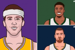 本赛季仅三人场均25+5+5且命中率50+%：里夫斯、约基奇、字母哥